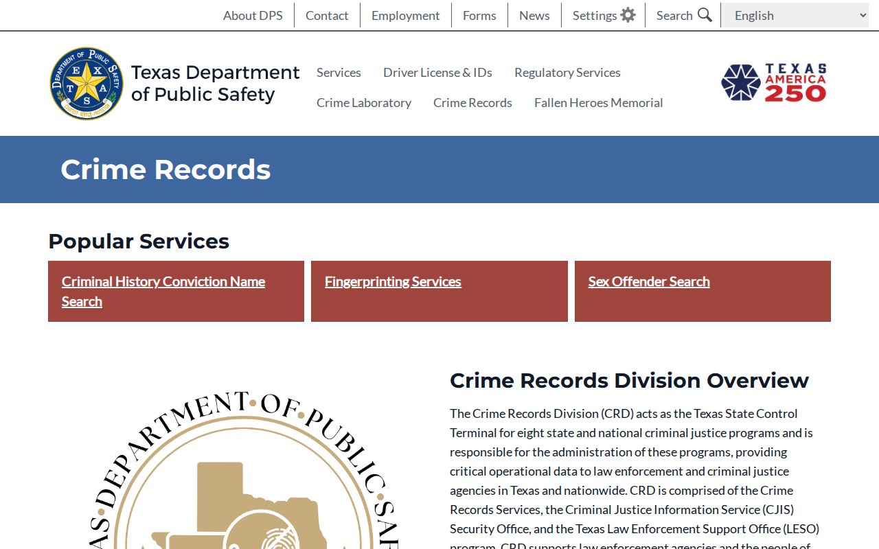 Texas DPS Crime Records Service for Nueces County arrest history