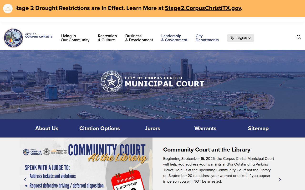 Corpus Christi criminal court citation docket and warrant routes