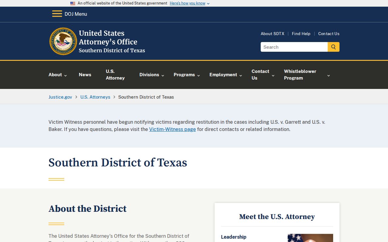 Federal criminal case authority separate from Robstown records