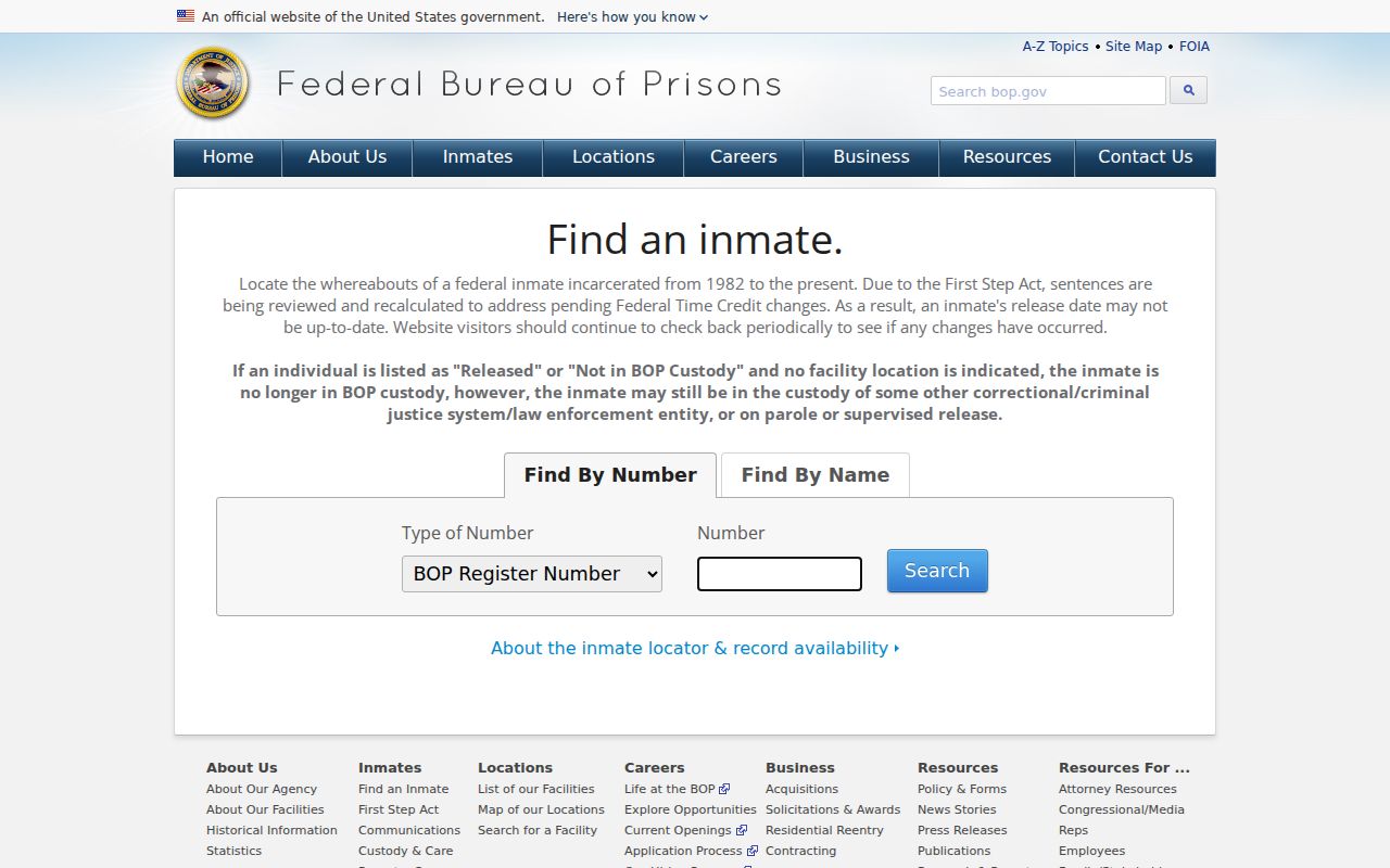 Federal inmate search separate from Bishop criminal history